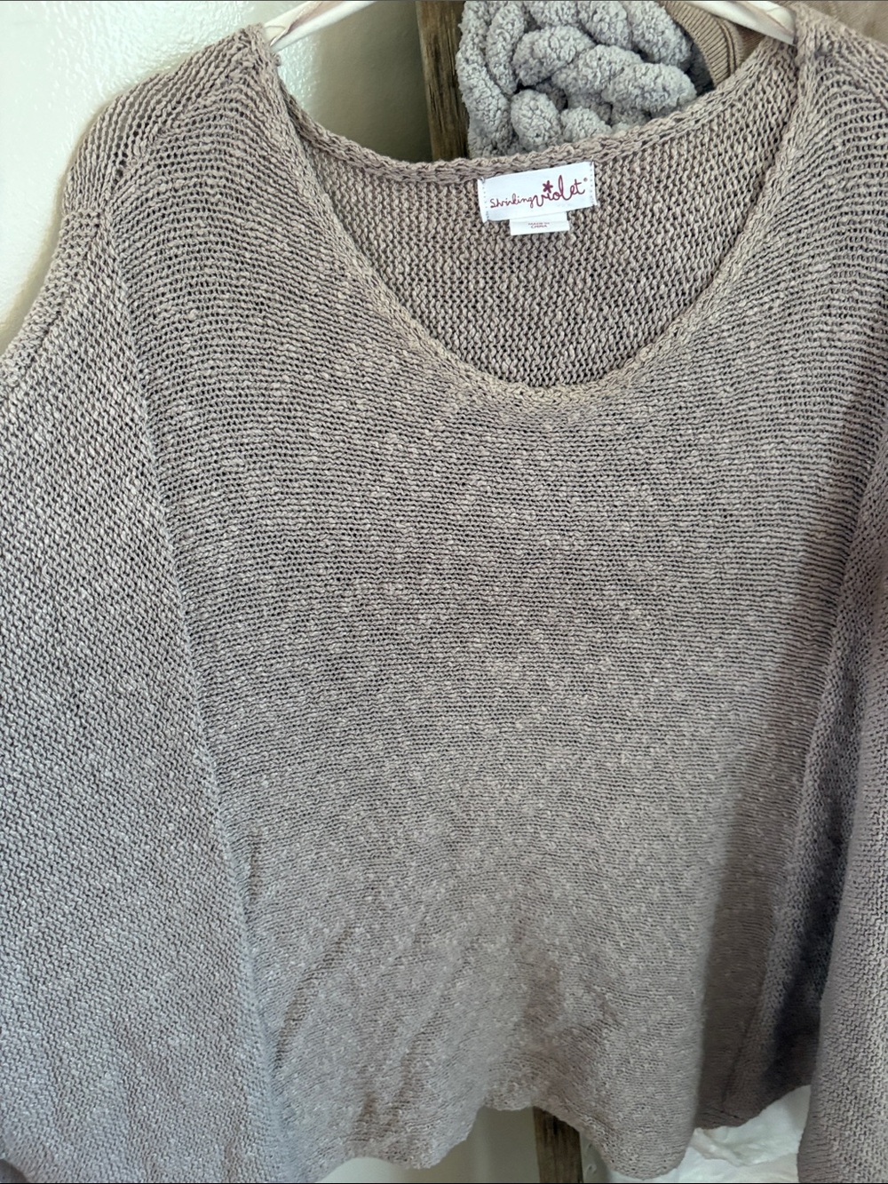 Shrinking Violet Taupe Scoop Neck Lightweight Knit Sweater